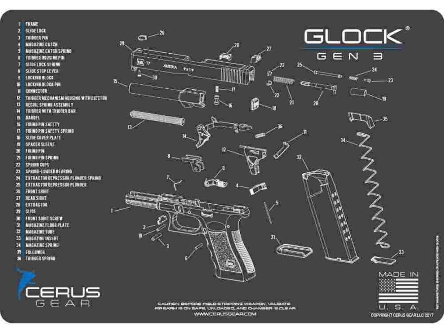 Cerus Gear 12x17 Glock Gen3 Schematic ProMat - Gray