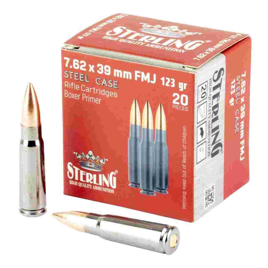 Sterling Exclusive Steel Cased 7.62x39 Rifle Ammo - 123 Grain | FMJ | 1000rd Case