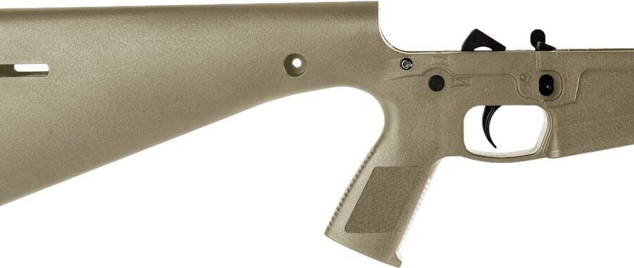 Wraithworks WARP-15 Polymer Complete AR15 Lower Receiver - FDE | Mil-Spec Parts Kit | Integral Buttstock & Textured Pistol Grip | Trap Door Buttplate
