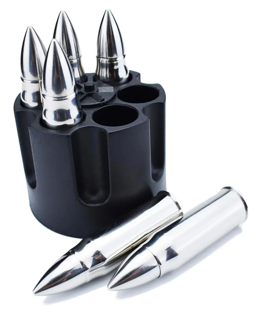 Caliber Gourmet CBG1046B Caliber Gourmet Bullet Chillers Silver Stainless Steel Pistol Cylinder/Bullets