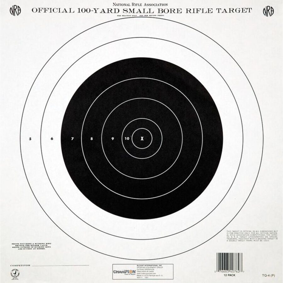 Champion Official NRA Paper Targets TQ-4(P) 100 yd Small Bore Rifle Single Bull 100/ct