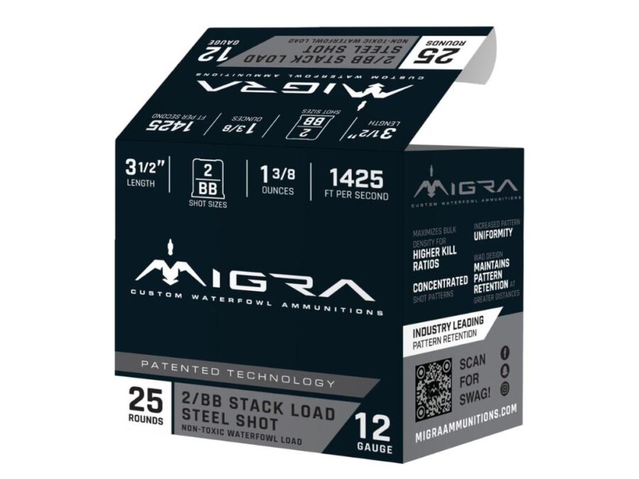 Migra Steel Waterfowl Stacked Shotshells 12ga 3.5" 1-3/8oz 1425 fps #2 & #BB 25/ct
