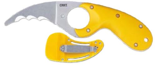 CRKT BEAR CLAW 2.39" YELLOW W/ - VEFF SERRATIONS BELT CLIP