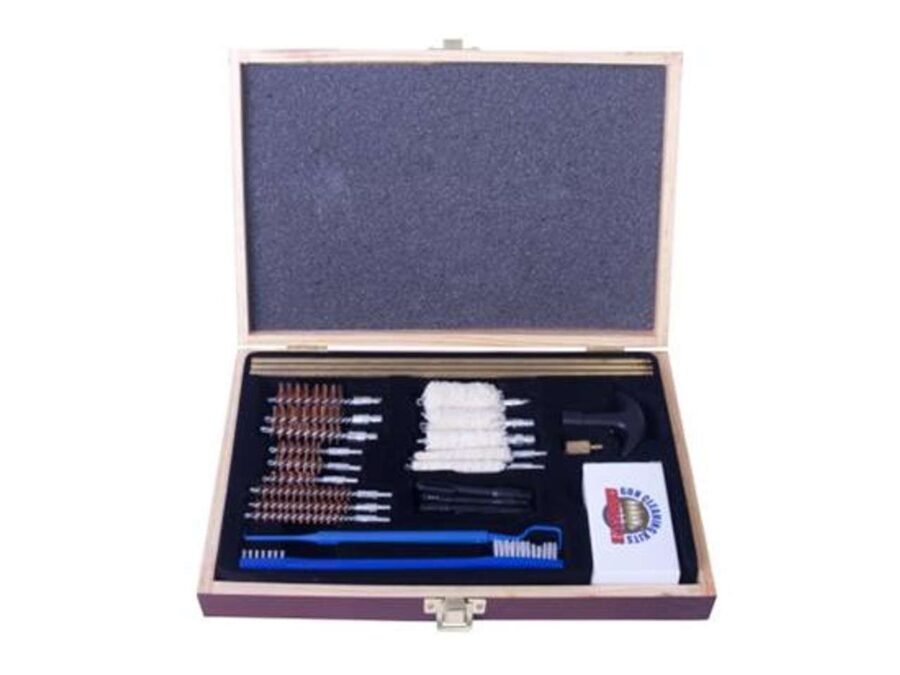 DAC GUN CLEANING KIT UNIVERSAL 22LR AND LARGER 30/PC WOODEN CASE