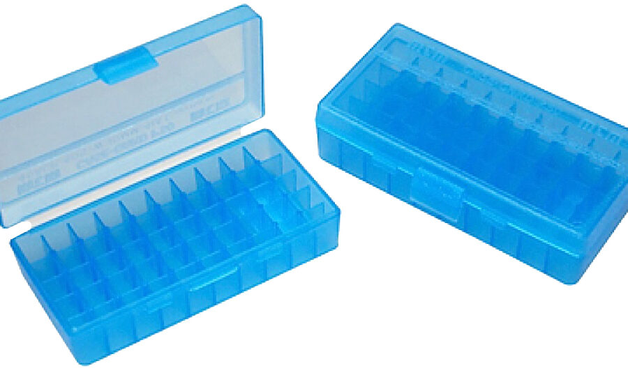 MTM Case-Gard P509M24 Ammo Box Flip-Top Multi Caliber Handgun Clear Blue Polypropylene 50rd
