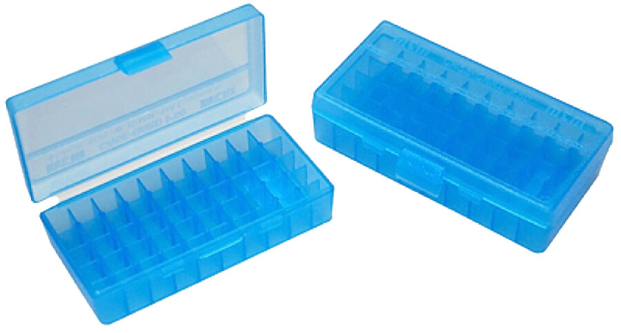 MTM Case-Gard P504424 Ammo Box Flip-Top Multi Caliber Handgun Clear Blue Polypropylene 50rd