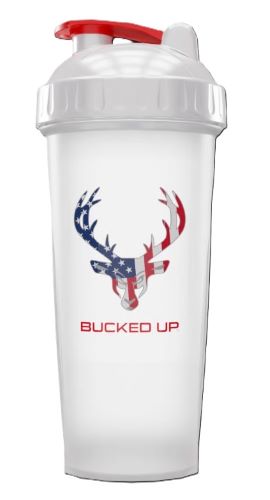 BUCKED UP SHAKER 28OZ WHITE & - USA FLAG LOGO BPA FREE