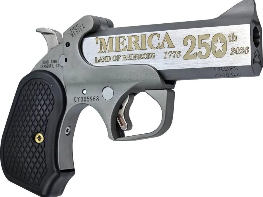 Bond Arms 250th 'Merica Derringer .45-70 Govt 1rd Capacity 4.25" Stainless Barrel Rough Finish B6 Extended Grip
