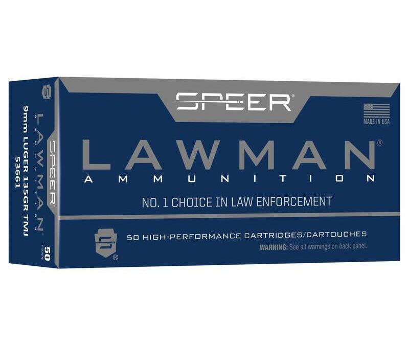 Speer Lawman Handgun Training Ammunition 9mm Luger 135gr TMJ 1120 fps 50/ct