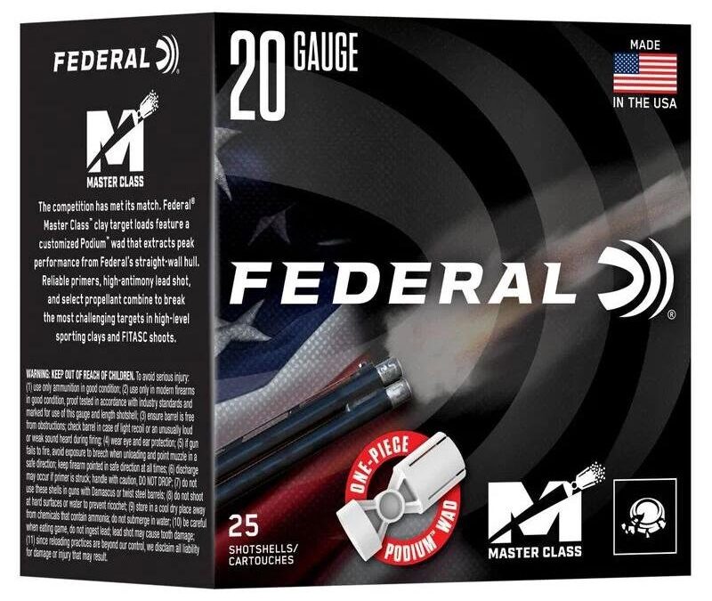 Federal Master Class Shotshells 20ga 2-3/4" 7/8oz 1250fps #8 25/ct