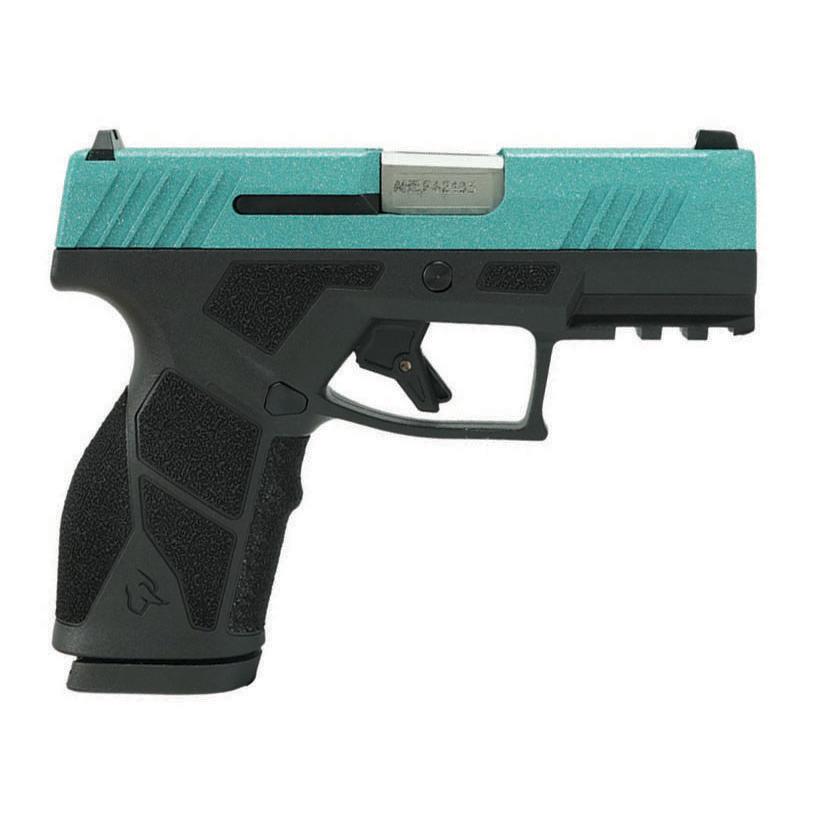 https3A2F2Fmedia.chattanoogashooting.com2Fimages2Fproduct2FTX1GX29315X13TFG2Ftaurus_gx2_robinegg_blue_glitter_handgun_9mm_luger_13rd_magazines_2_3_38_barrel_black_frame_custom_slide_tx1gx2931tfg_left1