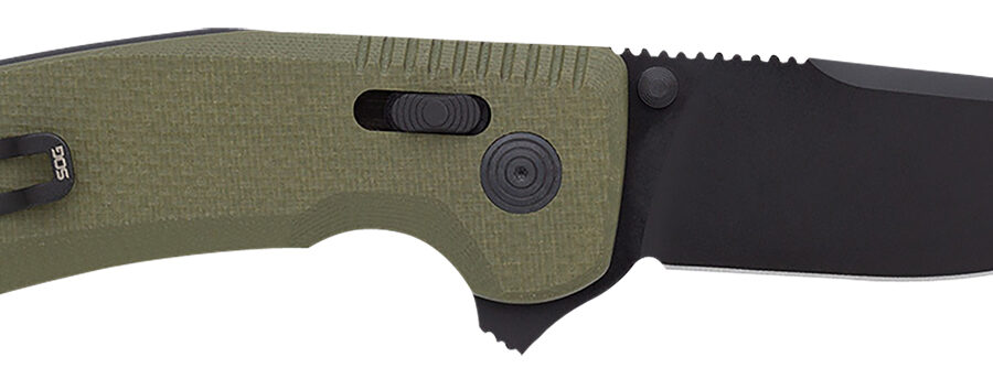 S.O.G SOG12380241 SOG-TAC XR 3.39" Folding Clip Point Plain Black TiNi Cryo D2 Steel Blade OD Green G10 Handle Includes Pocket Clip