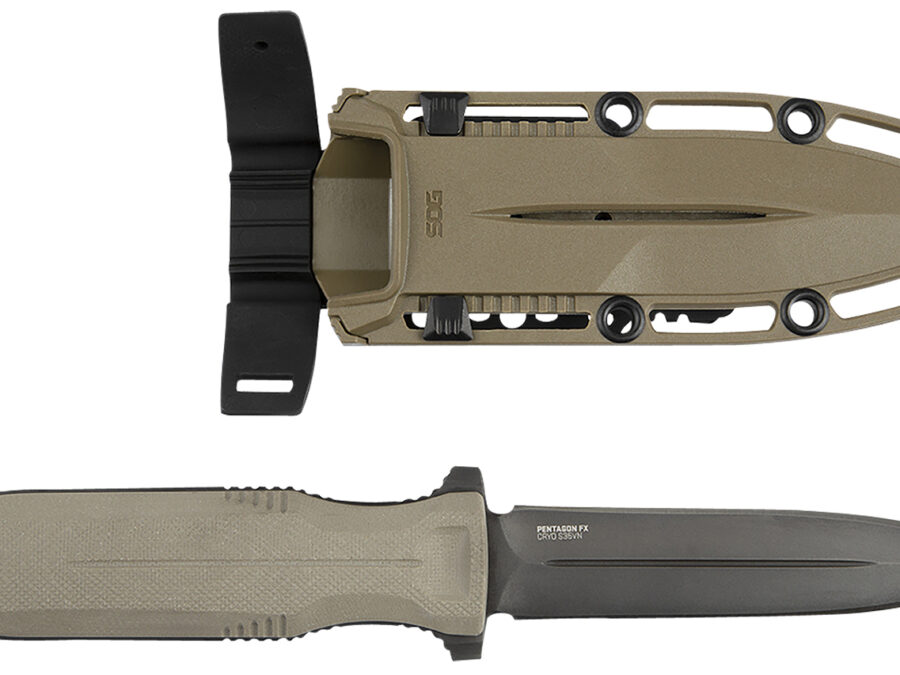 S.O.G SOG17610257 Pentagon FX 4.77" Fixed Spear Point Plain Black Titanium Nitride Cryo CPM S35VN Blade/G10 FLat Dark Earth Handle