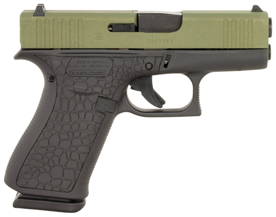 Glock PX4350204BAYOU G43X  Slim Sub-Compact Frame 9mm Luger 10+1 3.41" Black GMB Barrel, Lime Green Cerakote Serrated Steel Slide, Black Cerakote Polymer Frame w/Beavertail, Ambidextrous