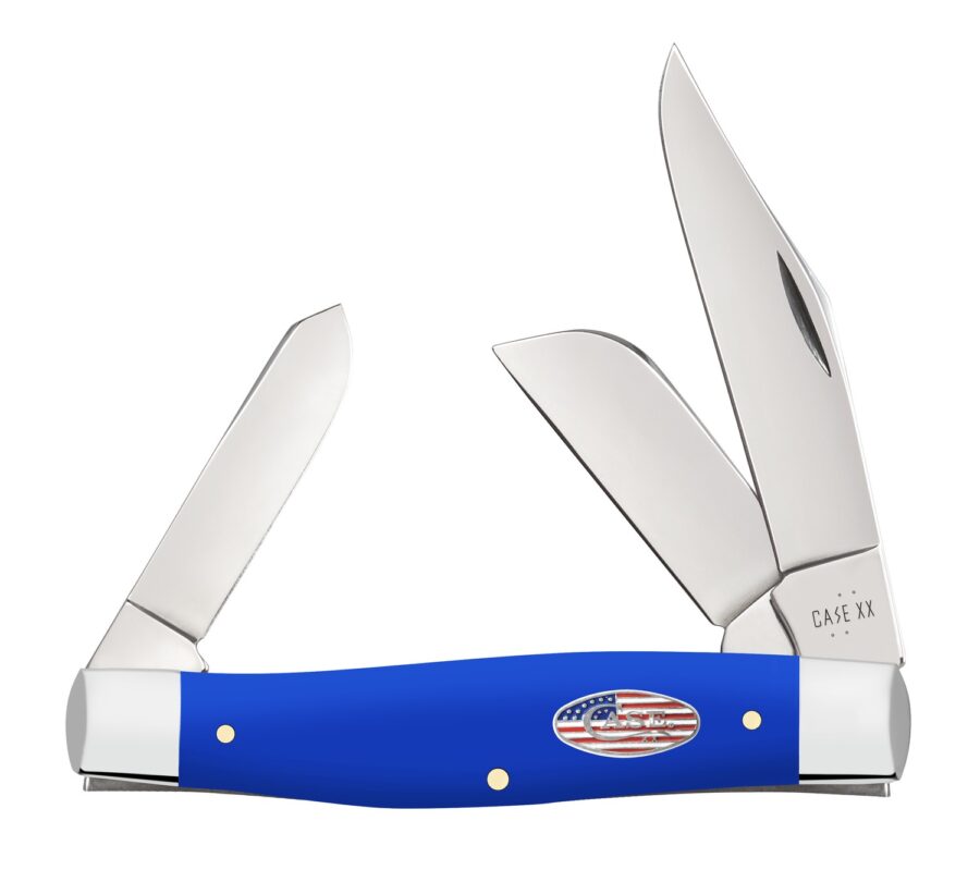Case 16405 Stockman Large Folding Clip Point/Sheepsfoot/Spey Plain Tumble Polish Carbon Steel Blade, Smooth Royal Blue Synthetic Handle