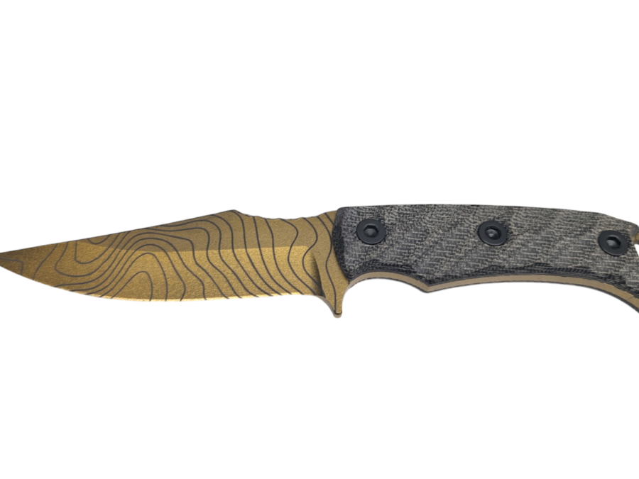 HALF FACE BLADES TOSAHWI GOLD TOPO 4" BLADE, 8.1"OA, CPM S45VN STEEL, MICARTA GRIP