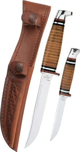 CASE KNIVES LEATHER HUNTER TWO - KNIFE SET & LEATHER SHEATH