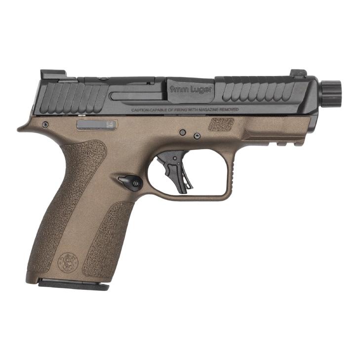 S&W Shield-X Midnight Bronze Handgun 9mm Luger 13(1)&15(1)rd Magazines 4.1" Threaded Barrel " Barrel Thumb Safety