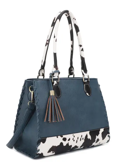 JESSIE & JAMES MONTANA  CONCEALED CARRY LOCK AND KEY HANDBAG 9.75 H X 12.5 W X 5.25 D ( TEAL/COW )