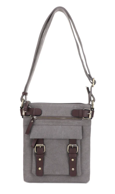 JESSIE & JAMES BAILEY CCW CANVAS CROSSBODY BAG 10.5 H X 9.25 W X 1.252D ( GRAY )