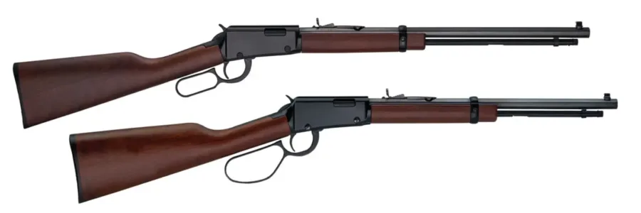 HENRY H1 FRONTIER CARBINE LG LOOP LEVER RIFLE RIL 22 WMR 16.5 IN OCT BBL BLUE/ WALNUT 10 RD