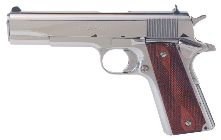 Colt Mfg O1070BSTS 1911 Government 45 ACP 7+1 5" Stainless National Match Barrel, Serrated Slide & Frame w/Beavertail, Redwood Grip