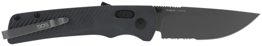 S.O.G SOG11180641 Flash AT 3.45" Folding Part Serrated TiNi Cryo D2 Steel Blade/ Urban Grey GRN Handle Includes Pocket Clip