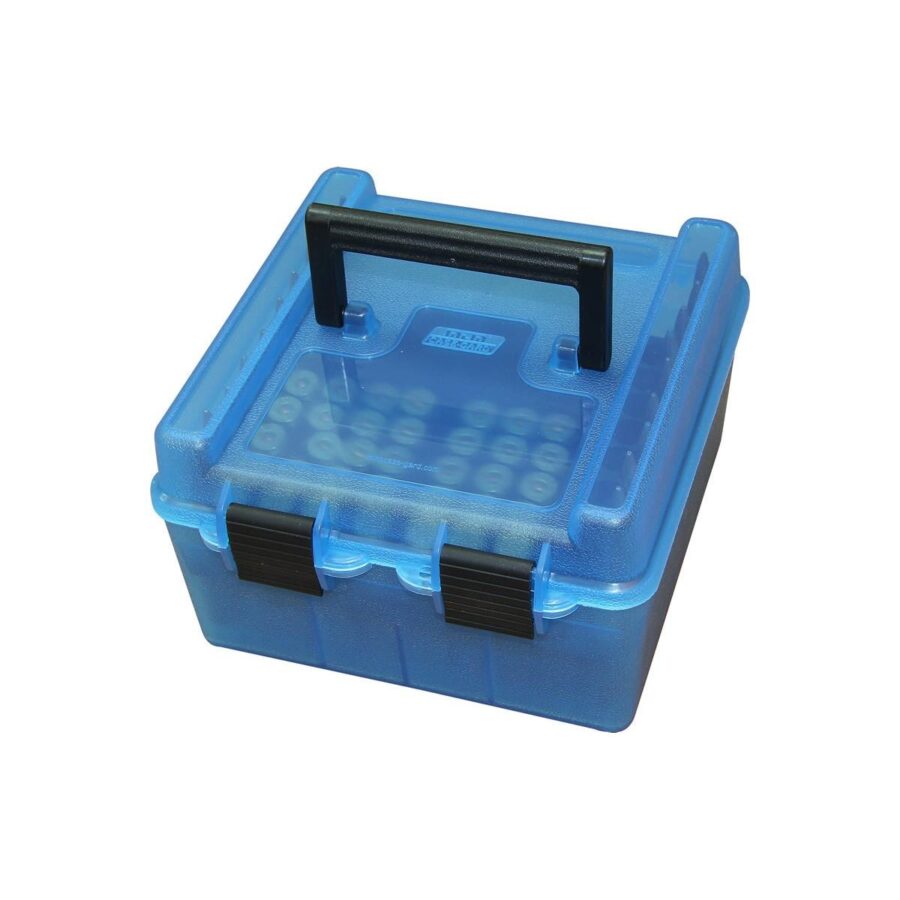MTM Flip Top Ammo Box for 22-250/.243/.308 Win/.220 Swift 100 Rounds Clear Blue