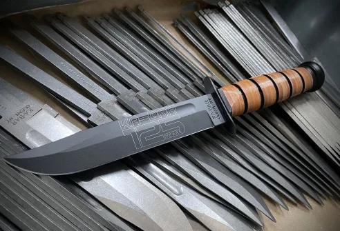 KA-BAR US NAVY 125TH ANNIVERSARY KNIFE 11.87 L 7 IN CLIP POINT BLADE W/ BROWN LEATHER SHEATH BOXED