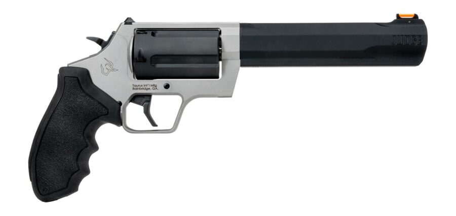 Taurus 2-JUDGE65 Judge  45 Long Colt/410 Gauge 5 Shot 6.50" Stainless Steel Barrel & Frame, Black Stainless Steel Cylinder, Black Rubber Grip, Transfer Bar Safety