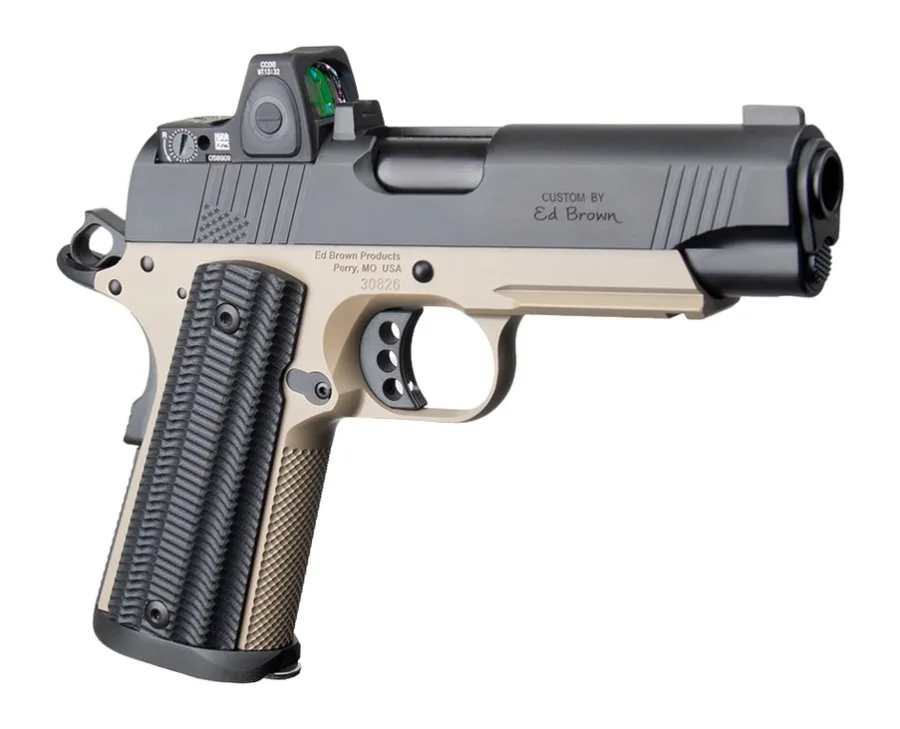 Ed Brown  Special Forces Commander SOCOM w/Optic 45 ACP 7+1 4.25" Black Nitride Barrel, Black Gen4 Stainless Steel Serrated w/Optic Slide, Flat Dark Earth Gen4 Stainless Steel Frame w/Accessory Rail,