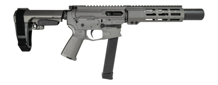 Shark Coast Tactical SCC06759SPGY9 Sneeky Pete 9mm Luger 30+1 5.50" Black Melonite Threaded Barrel, Gray Cerakote, SB Tactical SBA3 Brace