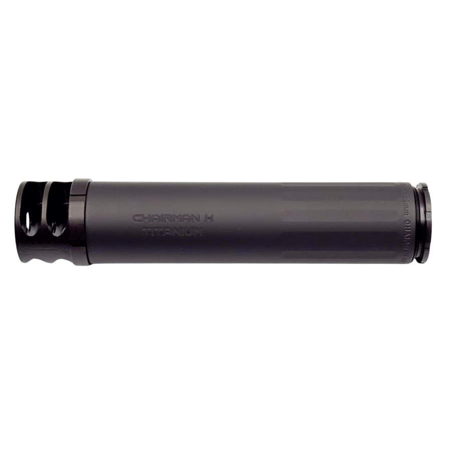 BOSS CHAIRMAN TIK - 5/8-24 - BRAKE END CAP 7.62 COMPACT LIGHT WEIGHT DUTY RATED SILENCER TITANIUM CORE MUZZLE BREAK FOR MAXIMUM MUZZLE CONTROL REDUCED SOUND SUPPRESSION CK-15060-762-TI-58-BR-BLK