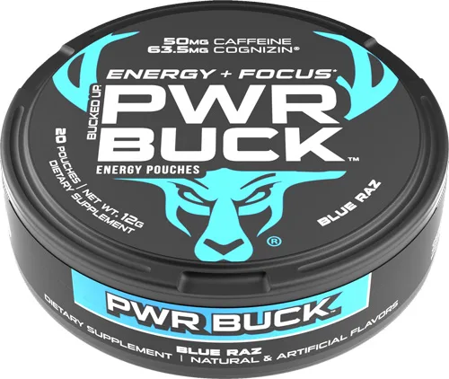 BUCKED UP PWR BUCK ENERGY - POUCHES 5 CAN ROLL BLUE RAZ