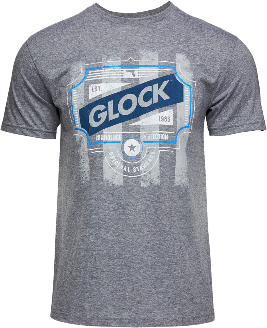 Glock AP96206 Blue Line Tee  Gray Ringspun Cotton/Polyester Short Sleeve Medium