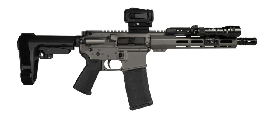 Shark Coast Tactical SCC06889GRYN300-P Grey Night Bundle 300 Blackout 30+1 10" Threaded Barrel, Aluminum Receiver w/Picatinny Rail, M-LOK Handguard, Polymer SB Tactical SBA3 Brace, Streamlight ProTac