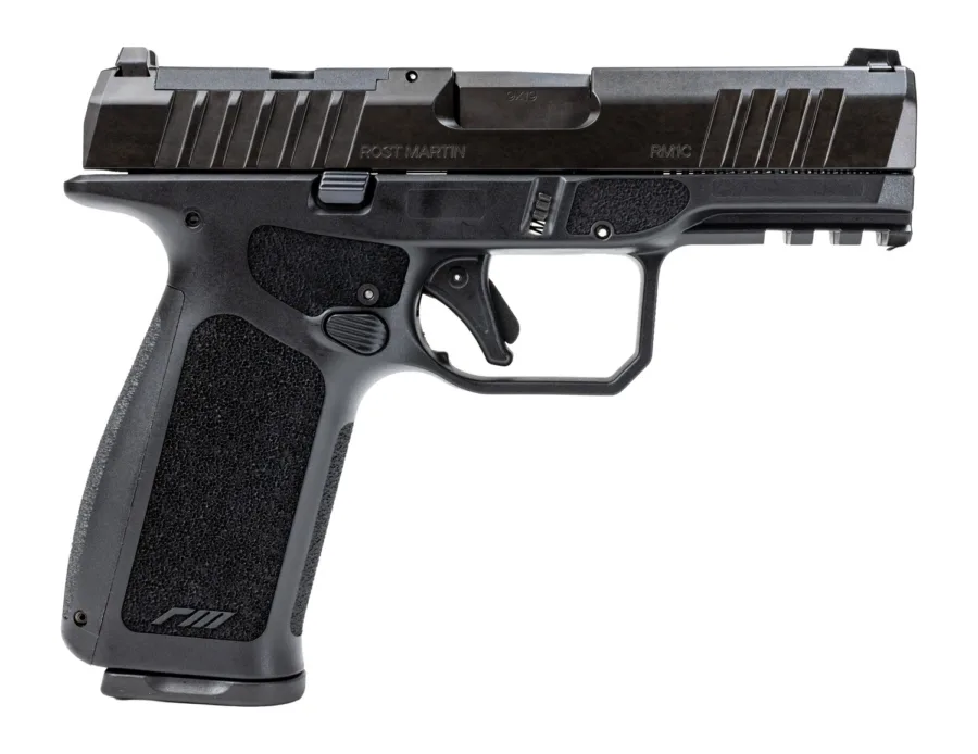Rost Martin RM1CXBLKOSP10CA RM1X *CA Compliant Compact 9mm Luger 10+1 4" Black Match Grade Barrel, Black Nitrocarburized Steel Optic Ready/Serrated Slide, Black Polymer Frame w/Picatinny Rail, Interch