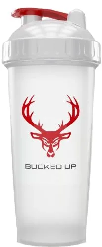 BUCKED UP SHAKER 28OZ WHITE & - RED LOGO BPA FREE