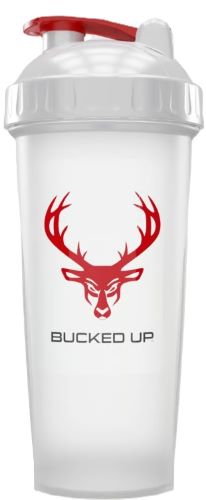 BUCKED UP SHAKER 28OZ WHITE & - RED LOGO BPA FREE