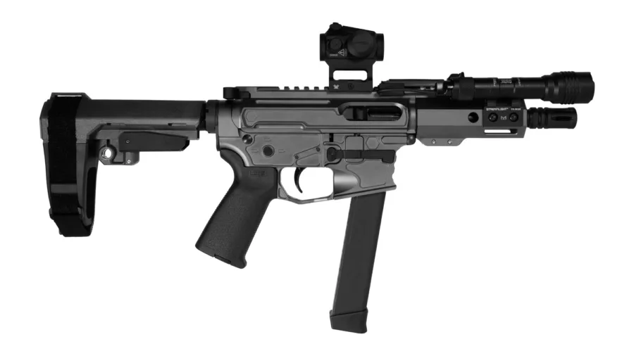 Shark Coast Tactical GNPCC00696 Night Bundle 9mm Luger 30+1 5" Threaded Barrel, Aluminum Receiver w/Picatinny Rail, M-LOK Handguard, Polymer SB Tactical SBA3 Brace, Vortex Crossfire Red Dot, Streamlig