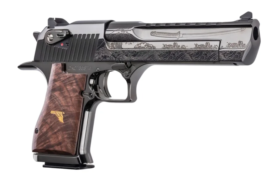 Magnum Research DE50DK1 Desert Eagle Mark XIX Dueling Katanas Limited Edition Full Size Frame 50 AE 7+1 6" Polished DLC Carbon Steel Picatinny Rail Barrel & Serrated Slide, Polished Black Nickel Carbo