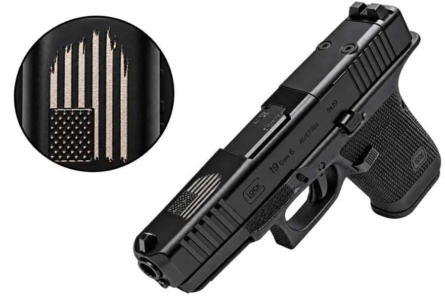 GLOCK 19 GEN6 9MM 4.02IN BARREL 15RD  SILVER DISTRESSED FLAG P61950203 DTFLAG CAMFOUR EXCLUSIVE