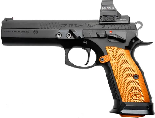 CZ CUSTOM TS ORANGE CUSTOM 9MM - 5.2" 19RD BLACK HOLOSUN COMP