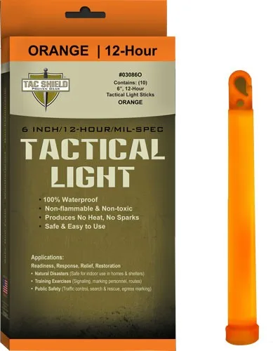TAC SHIELD TACTICAL LIGHT - STICK 12 HOUR 6" ORANGE 10PK