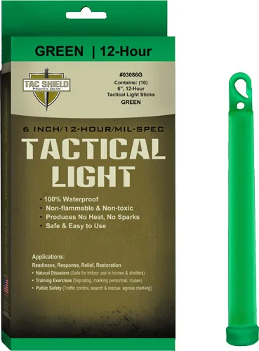 TAC SHIELD TACTICAL LIGHT - STICK 12 HOUR 6" GREEN 10PK