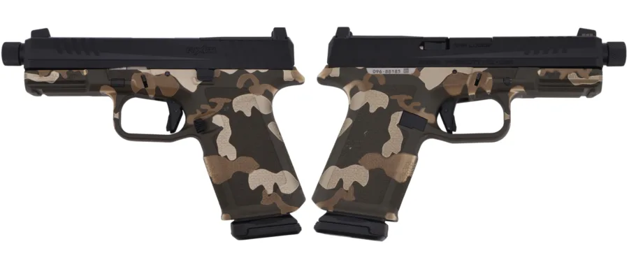 RUGER RXM THREADED 9MM PISTOL 4.5" BBL WOODLAND CAMO MAGPUL EHG, O.R. 2-15RD MAGS