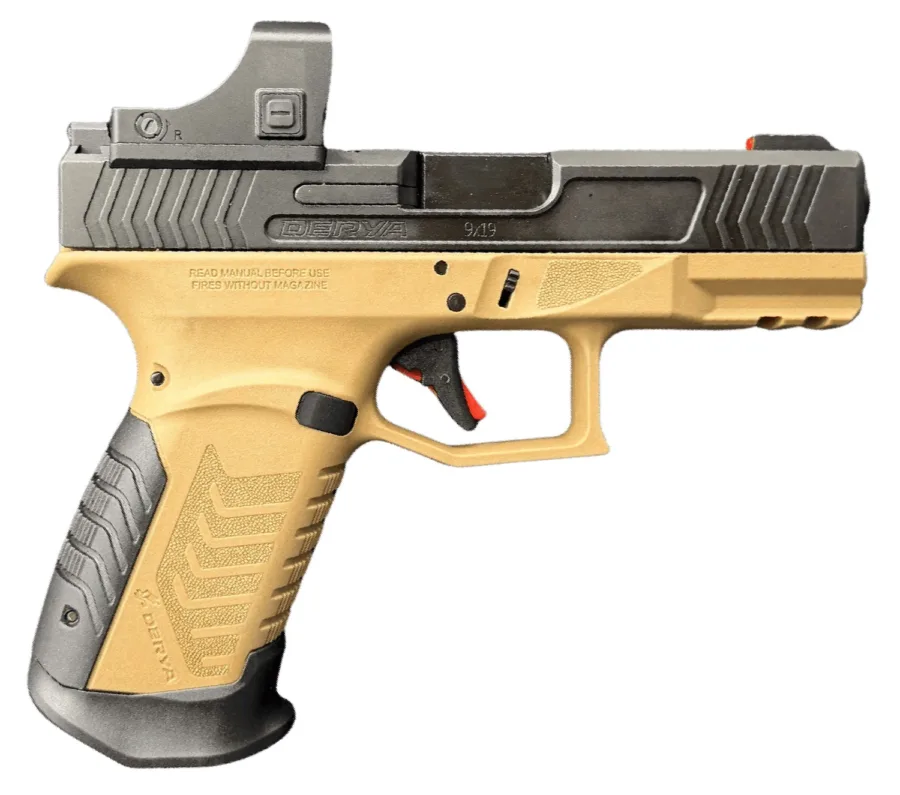 Derya Firearms DY9.BROTSS.SAUCE.US DY9 w/Optic 9mm Luger 15+1 4.02" Black Nitride Stainless Steel Optic Cut Slide w/Tactical Sauce RMR Green Dot, ODG Brown Polymer Frame w/Picatinny Rail, Interchangea