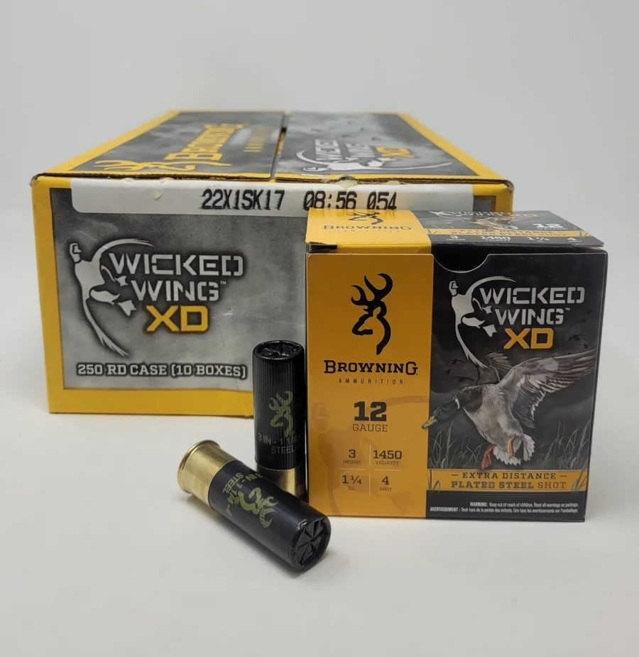 Browning Wicked Wing 12 Gauge Ammunition B193411234CASE 3" 1-1/4oz #4 Steel Shot 1450fps CASE 250 Rounds